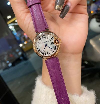 Cartier 33MM Fisheye Glass Swiss Quartz Movement Cawhide Purple Strap Women Watch